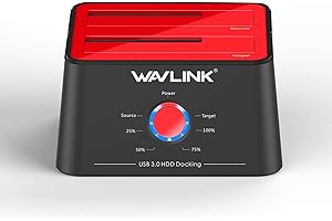 WAVLINK USB 3.0 to SATA I/II/III Dual-Bay External Hard Drive Docking Station for 2.5/3.5 Inch HDD/SSD with UASP(6Gbps) /Offline Clone Duplicator Function (2x16TB), (Update, Red Product,Black Package)