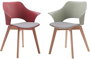 GrandCA HOME 2er-Set Nordischen Küchenstühlen, Esszimmerstuhl mit Massivholzbeinen, Gepolsterte Stühle für Schlafzimmer, Wohnzimmer, Küche, Rot+Grün