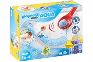 PLAYMOBIL 1.2.3 70637 Grand Toboggan Aquatique et Animaux Marins- pour Les Tout-Petits 18-36 Mois - Mes Premiers Playmobil - Apprendre en s'amusant