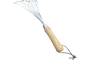 GARDEN GURU LAWN & GARDEN TOOLS Garden Guru Eco Hand Rake Soil Tiller- 100% Recycled Stainless Steel - Rust Resistant - FSC Certified Wood Ergonomic Handle - Great for Gardening, Cultivating, Loosening Soil & Spreading Mulch