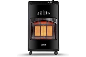 SOGO - CAL-SS-18290 - Chauffage à gaz Butane en céramique, Pliable pour Stockage, 3 puissances, Bouteilles de 13 kg, Triple système de sécurité, 5 Roues, 4200 W