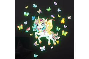Sinekong Jednorożec fluorescencyjne naklejki ścienne jednorożec świecące naklejki ścienne motyle dekoracje ścienne przedszkole sypialnia pokój dziecięcy zielony