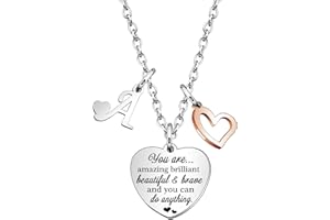 KENYG Necklace Gift for Boys Girls Heart Shape Pendant Necklaces With 26 Initial Letters,Inspirational Necklace for Daughter Niece Sistes Best Friends on Christmas Birthday