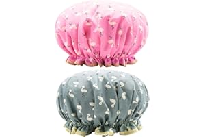 YIAPINN 2 Pcs Bath Caps Elastic Band Double Layers Waterproof Shower Caps With Ruffled Edge Covering Ears Keeping Hair Dry Kitchen Oil-proof Cap for Girls and Women