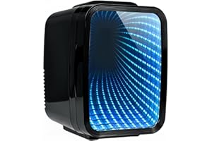 Crystals 4/10/15L Litre Mini Fridge, Table Top Small Fridge Cooler & Warmer for Car Bedrooms Desk Office, 12V DC - 220 AC, Mini Fridge for Bedrooms (RGB Infinity - BLACK, 4L Lights)