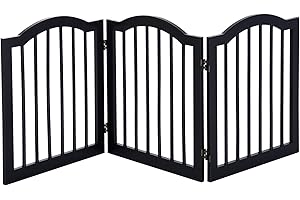 Pawhut Wooden Foldable Dog Gate Stepover Panel Pet Fence Freestanding Safety Barrier for the House, Doorway, Stairs(Black)