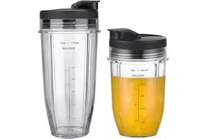 AUMUA 18oz/ 24oz Tazza di Ricambio Compatibile con Ninja Frullatore BN750EU BN495EU BN800EU TB301EU TB401EU CB100EU CB350EU, con 2 Coperchio Pieghevole, Parti di Ricambio Accessorio per Frullatore