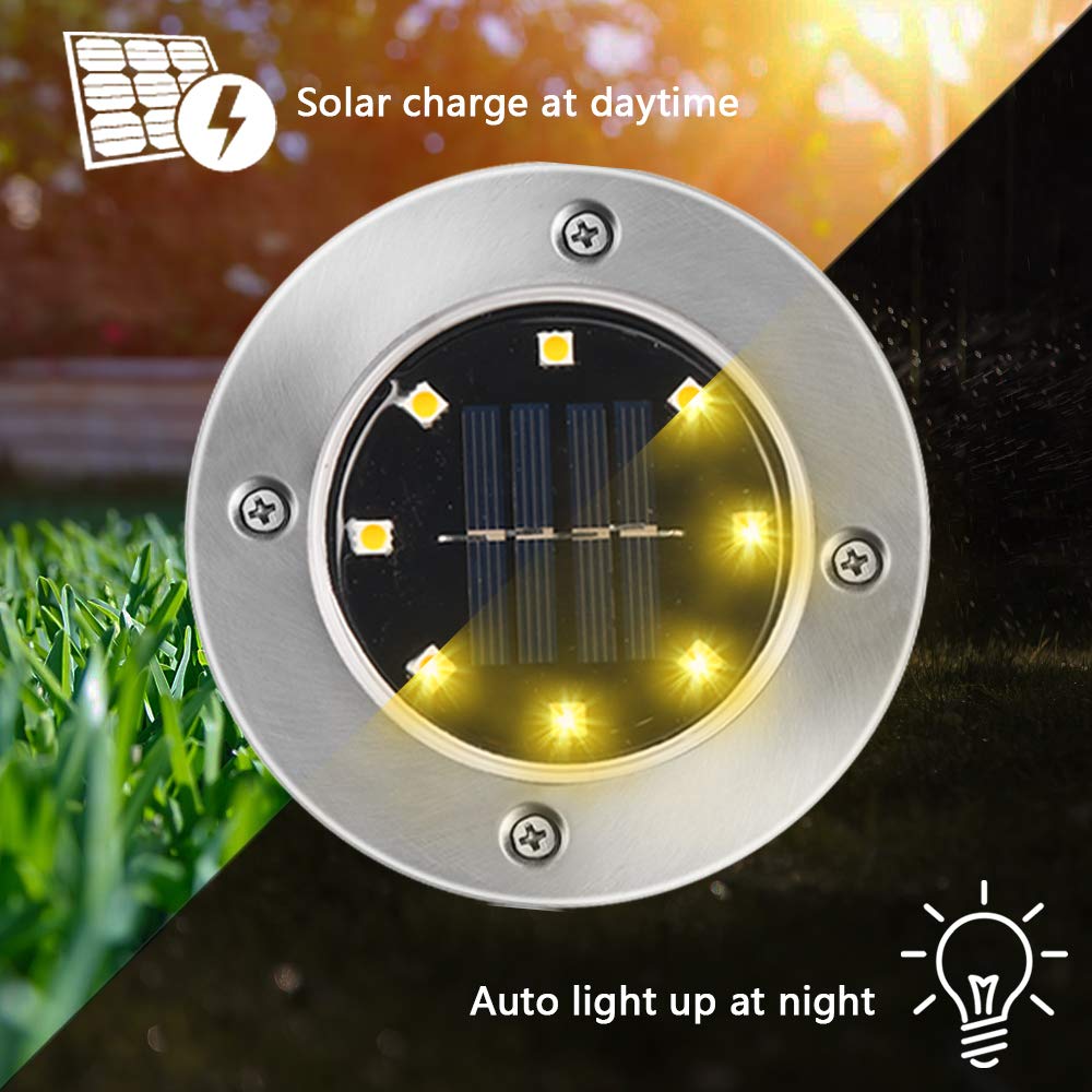 【8 Stück 8 LEDs 】Solarleuchten Garten, Nasharia Solar Bodenleuchte Solar Gartenleuchten Helles Weiss Solarlampen IP65 Wasserdichte Bodenstrahler Licht Garten Landschaft Beleuchtung für Auffahrt Rasen – Bild 5