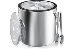 thirei 3L Cubitera, Cubitera de Acero Inoxidable, con Colador y Pinzas para Hielo, para Guardar Hielo y Enfriar Bebidas