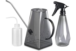 Watering Can, Goowin Watering Can Indoor Plants, Long Spout Small Watering Can for Indoor Outdoor Plants, 1.4 L Indoor Plant Watering Can with Bonus 500 ML Spray Bottle & 250 ML Squeeze Bottle (Grey)