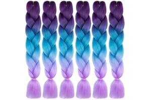 LDMY Kunsthaar Zum Einflechten-6pcs/pack Braids Synthetic Colorful Braiding Hair Extensions 24inch Jumbo Braids Ombre Lila Blue Pink