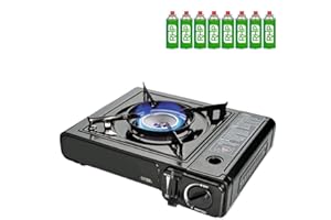 RHP Réchaud à gaz d'extérieur - Avec 8 cartouches de gaz à baïonnette - Pour camping, voyage, vacances, randonnée, pique-nique, jardin - Avec mallette pratique