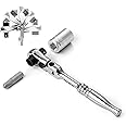 DURATECH 1/4" Drive Ratchet Handle, 2 in 1 Flex Head Ratchet, Socket&Bit Driver, 72-Tooth, Reversible Switch, Full-Polished Chrome Plating, Alloy Steel