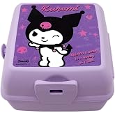Wiggle Kuromi Temalı Lisanslı 4 B&ouml;lmeli Plastik &Ccedil;ocuk Beslenme Kutusu - Yemek Saklama Kabı Kaşık ve &Ccedil;atallı (Lila-2)