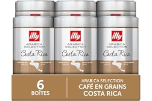 illy, Café en Grains Arabica Selection Costa Rica, 100% Arabica avec des Notes de Caramel, Chocolat et Vanille, Saveur Douce, Paquet de 6 Boîtes (6 x 250g)