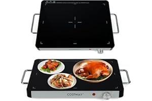 COSTWAY Electric Warming Tray, Tempered Glass Electric Buffet Server Food Warmer with Adjustable Temperature & Anti-Scalding Handles, Portable Dish Hot Plate for Table Countertop (48 x 32 x 4 cm)