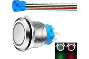 Gebildet Pulsante Momentaneo da 22mm con presa cavo 3A-12-24V(AC/DC) 1NO 1NC SPDT On Off Metallo Impermeabile IP65 Autoripristinante (LED rosso e verde)