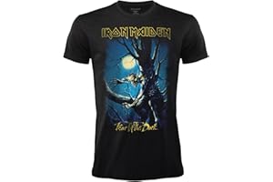 BLT DISTRIBUTION SRL Camiseta Iron Maiden Fear of The Dark. Camiseta oficial Rock negra. Banda de metal pesado. Algodón. Unisex. Adulto Niño.