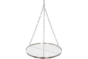 WIMI Grillrost 45 cm mit Kette Edelstahl für Schwenkgrill 3 Bein Grill Rost 14 mm Stababstand BBQ