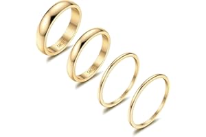 Diamday 4PCS 14K Oro Impilati Anelli per Donne Ragazze Acciaio Inossidabile Sottile Impilabili Oro Placcato Anelli Set Semplice Liscio Midi Pollice Anelli Plain Statement Fascia Anello Filled Anelli