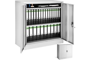 ‎TECTAKE tectake® Aktenschrank abschließbar, Metallschrank mit Sicherheits-Zylinderschloss, Büroschrank abschließbar, Mehrzweckschrank aus Stahl, 3 höhenverstellbare Einlegeböden, 90 x 40 x 90 cm - grau