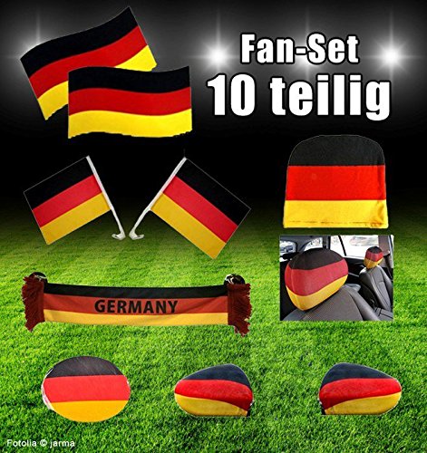 Murago Auto Fan-Set 10 Teilig Deutschland PKW EM WM Fanartikel Fanpaket Dekoration Party-Deko