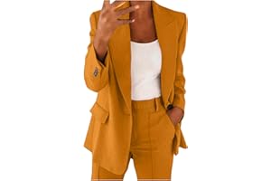 Zeiayuas Tailleur Femme Pantalon 2 Pièces Col Revers Chic et Elegant Couleur Unie Blazer Veste Formel Bureau Travail Pantalon Costumes Slim Fit Manteau Ensemble Veste Manteau Pantalon Ensemble