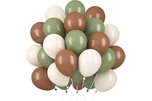 EPOKUS 60 Stück Luftballons Grün Beige Braun, Helium Ballons Salbeigrün Matt Cream Kaffee, 12 Zoll Retro Olivegrün Latex Ballons fur Hochzeit Jungle Geburtstag JGA Dschungel Tropische Safari Party