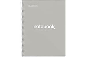 Miquelrius - Cahier A4 Carnet de Notes Emotions, 80 Feuilles 90 g/m², Rayure horizontale de 7 mm, 1 Bande de couleur, Spirale microperforée, Couverture extra-dure, 4 Trous, Couleur Gris