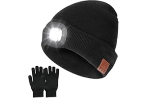 Achort Wireless Bluetooth Beanie Hat with LED Headlamp V5.0 Touchscreen Gloves USB Rechargeable Music Hat Washable for Men Women Running Skiing Hiking Camping Cycling