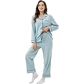Womens Pyjamas Set, Cozy Long Sleeve Button UP 100% Cotton ladies Pajamas With Pockets, PJS for women sets Classic Women's ni