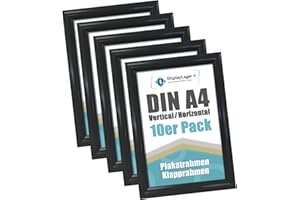 DisplayLager - 10 Pezzi A4 Cornice a Scatto da 25 mm, Profilo in Alluminio Nero Disco di Protezione antiriflesso e Materiale di Fissaggio