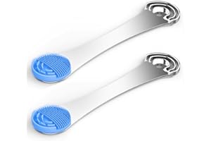 AONOLOVO Tongue Scrapers for Adults, Stainless Steel Tongue Scraper with Tongue Brush Bad Breath Treatment Metal Tongue Scraper Tongue Cleaner, 2pcs