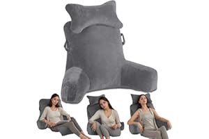 Exquilnova Lesekissen für Bett, 90 x 80cm(LxH) XXL Rückenkissen Sofa für Erwachsene mit Armlehne und Abnehmbarer Nackenrolle, Rückenlehne zum Lesen mit Tasche für Bett, Couch, Boden und Stuhl