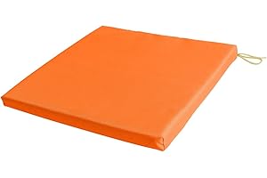 SOFTILLO Waterproof Patio Chair Cushion with Seat Ties - Indoor and Outdoor Furniture Seating - Water-Resistant Polyester - Kitchen Dining, Lawn & Garden, Coffee Shop Use - 36 x 36 cm - Orange