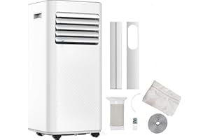 AuraHome Portable Air Conditioner 9000 BTU 4-in-1 Air Conditioner, Dehumidifier, Cooling Fan with 2 Fan Speeds, Digital Display & Remote Control, 24 Hour Timer for Rooms >215ft Window Vent Hose Kit