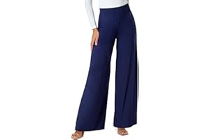 Roman Originals Wide Leg Trousers for Women UK Ladies Palazzo Pants Evening Jersey Elasticated High Waist Smart Flared Culotte Office Work Going Out Loose Crepe Bottoms