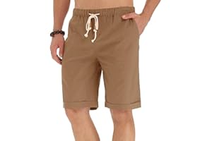 Anelune Mens Linen Shorts Casual Classic Fit Cotton Summer Beach Short Mens Sports Shorts Holiday Essentials for Men and Drawstring with Elastic Waist and Pockets