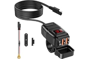 ‎ZEXMTE ZEXMTE 12V USB Steckdose Motorrad, 6.4A Quick Charge 3.0 USB-Ladegerät mit Ein-/Ausschalter und LED-Spannungsmesser, Wasserdichter SAE-auf-USB Steckdose für 12V ~24V Motorrad Wohnmobil KFZ Boot