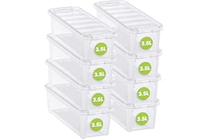SmartStore Classic 4 - Juego de 8 cajas de almacenamiento pequeñas (plástico, 38 x 14 x 11 cm, 3,5 L), transparente