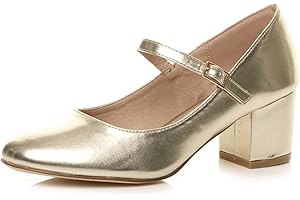 AJVANI Womens Ladies mid Block Heel Strap Work Evening Party Mary Jane Court Shoes Size