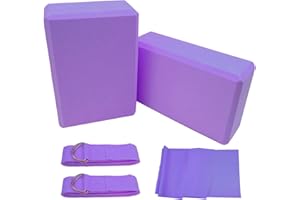 Griwuut Set di 2 blocchi per yoga con cinghia, in schiuma EVA leggera, mattoncini per yoga e pilates, mattoncini antiscivolo per stretching, meditazione e pose flessibili profonde (viola)