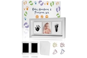 MOXTOYU Baby Hand and Footprint Kit, 2 Clean-Touch Baby Footprint & handprint Kit with 6 Imprint Cards, Non-Toxic to Newborn Baby, Baby Footprint Kit with 4 Cute Clips, Perfect Baby Gift, White