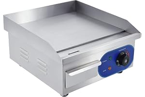 TAIMIKO Electric Griddle Flat Hotplate Commercial Countertop BBQ Grill Stainless Steel Nonstick Barbecue,8mm Cooking surface thick 220-240V (14 inch)