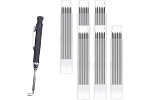 DuDuZui Lot de 36 Recharges de Crayon et 1 Crayon de Charpentier, 2,8mm Recharges de Crayon de Charpentier Solides et étanches, Marqueur à trou Profond Avec Taille-Crayon, Pour Architecte, Menuiserie