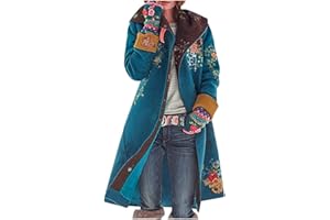 Riou Cappotto Lungo Stampa Invernali Giubbotto: Trench Giubbotto con Cappuccio da Donna a Maniche Lunghe Parka Capispalla Caldo Elegante Giacca Vintage Stile Etnico Giacche a Vento