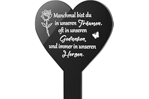 Photect Herz Grabstecker Schwarz Acryl Grabschmuck mit Gravur Geliebt Und unvergessen Für Immer in Unseren Herzen Gedenktafel Grabstein Grabdeko Wetterfest Gartenstecker für Grab (Normal)