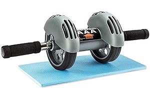 FFitness Unisex Erwachsene AB Roller with Spring Back Doppelrad für Bauchmuskeln, grau, Einheitsgröße