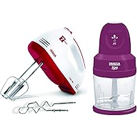 Inalsa Hand Mixer Easy Mix-200W with 7 Speed Control& Detachable Stainless-Steel Finish Beater& Wh & 4-in-1 Chopper Joy…