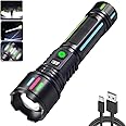 Rechargeable Flashlights High Lumens, Led Handheld Flashlight with Fluorescent, Super Bright 12 Hours Long Life LED Flashlight with 5 Modes,IPX6, Zoomable Long Shot Flash Light for Home, Outdoor